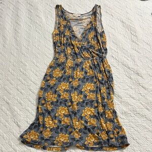 LOFT Gray and Yellow Floral Midi Dress